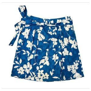 DJ & Co. Blue White Floral Pleated A-line Cotton Short Skirt Lined Women Size 10